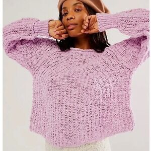 Free People Lilac Bouquet in a Swirl Pullover Sweater Purple Chunky Knit L